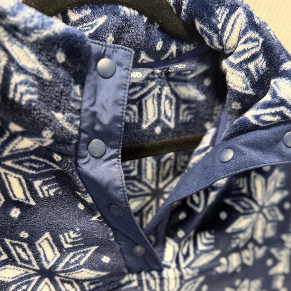 Lands' End Fleece Snap Neck Pullover Snowflake Blue Womens Medium 10-12 Cozy - Picture 4 of 8